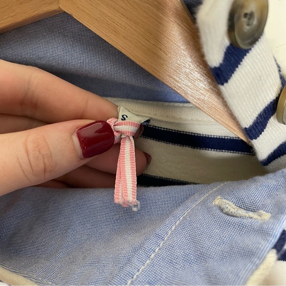 Vineyard Vines Navy & White Breton Striped Mock Neck Pullover Top small - Picture 8 of 8